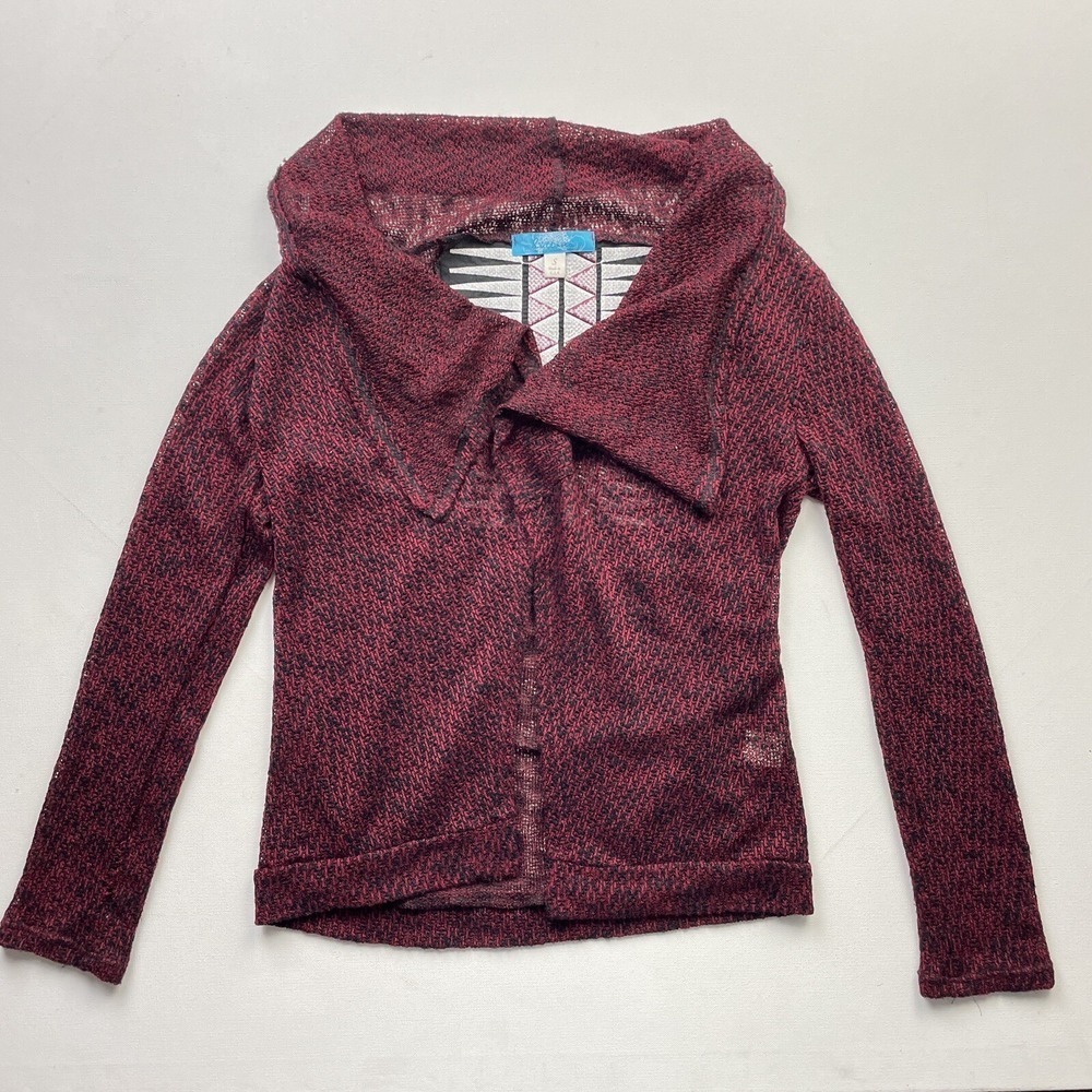 Buttons Lovestitch Cardigan Women's Small Red Knit Open Front Boho Southwestern